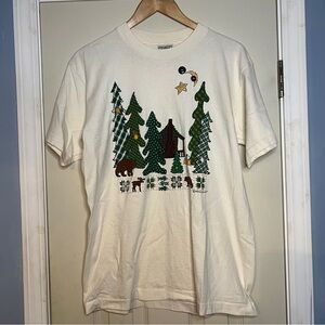 Alore Women T-Shirt Size L Tan Vintage Preppy Patchwork Print Short Sleeve Top